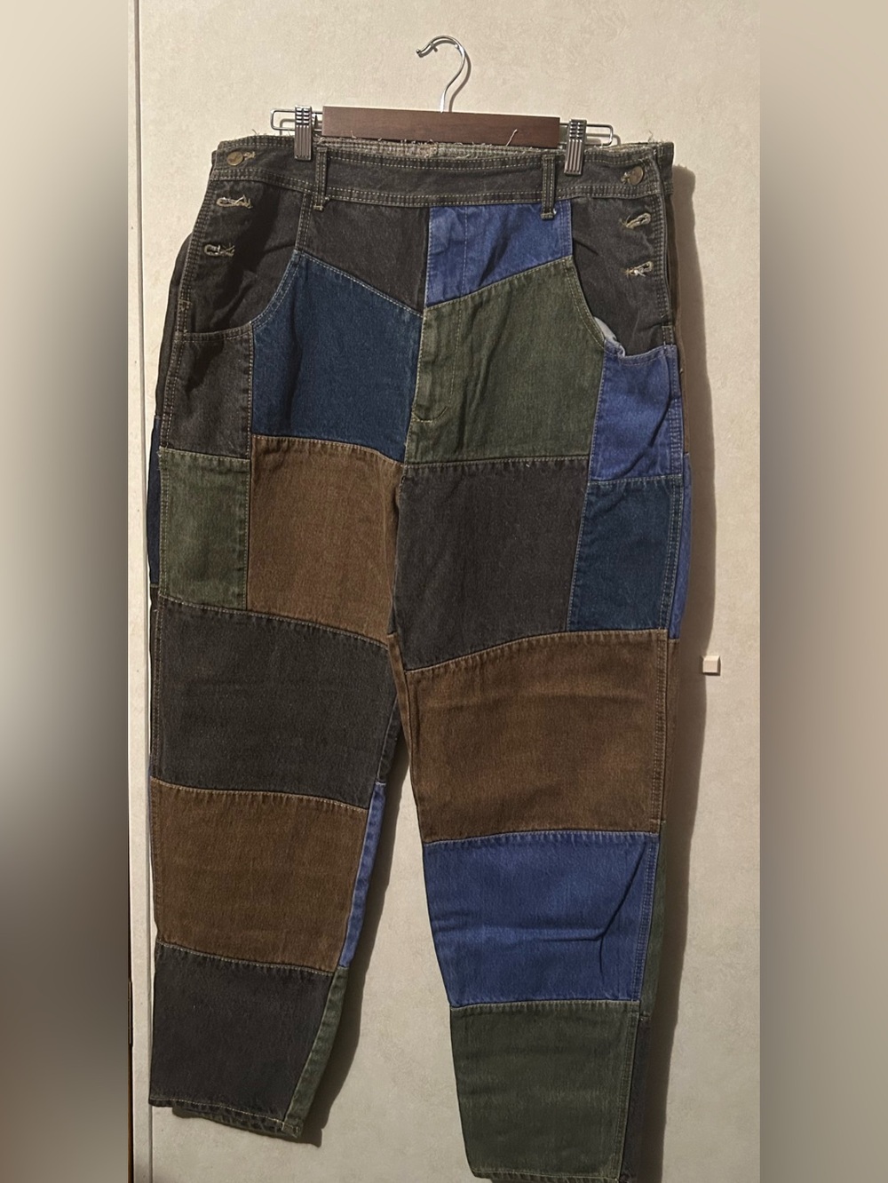 Vintage Slick Jeans Patchwork Denim 90s Hip Hop Fashion Men Size 34x33